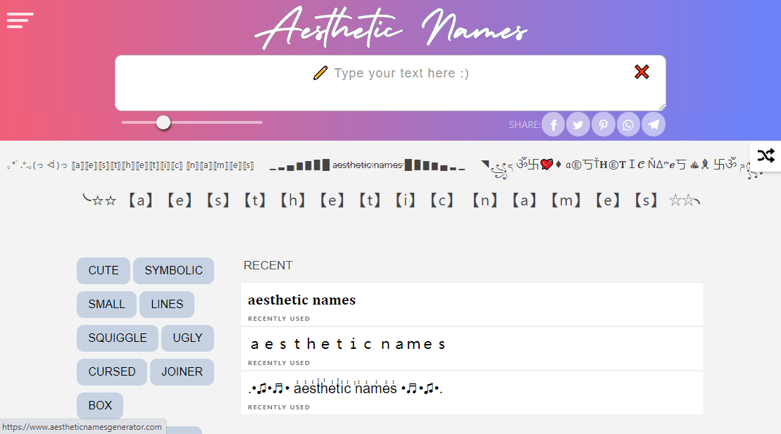 Cute aesthetic names generator